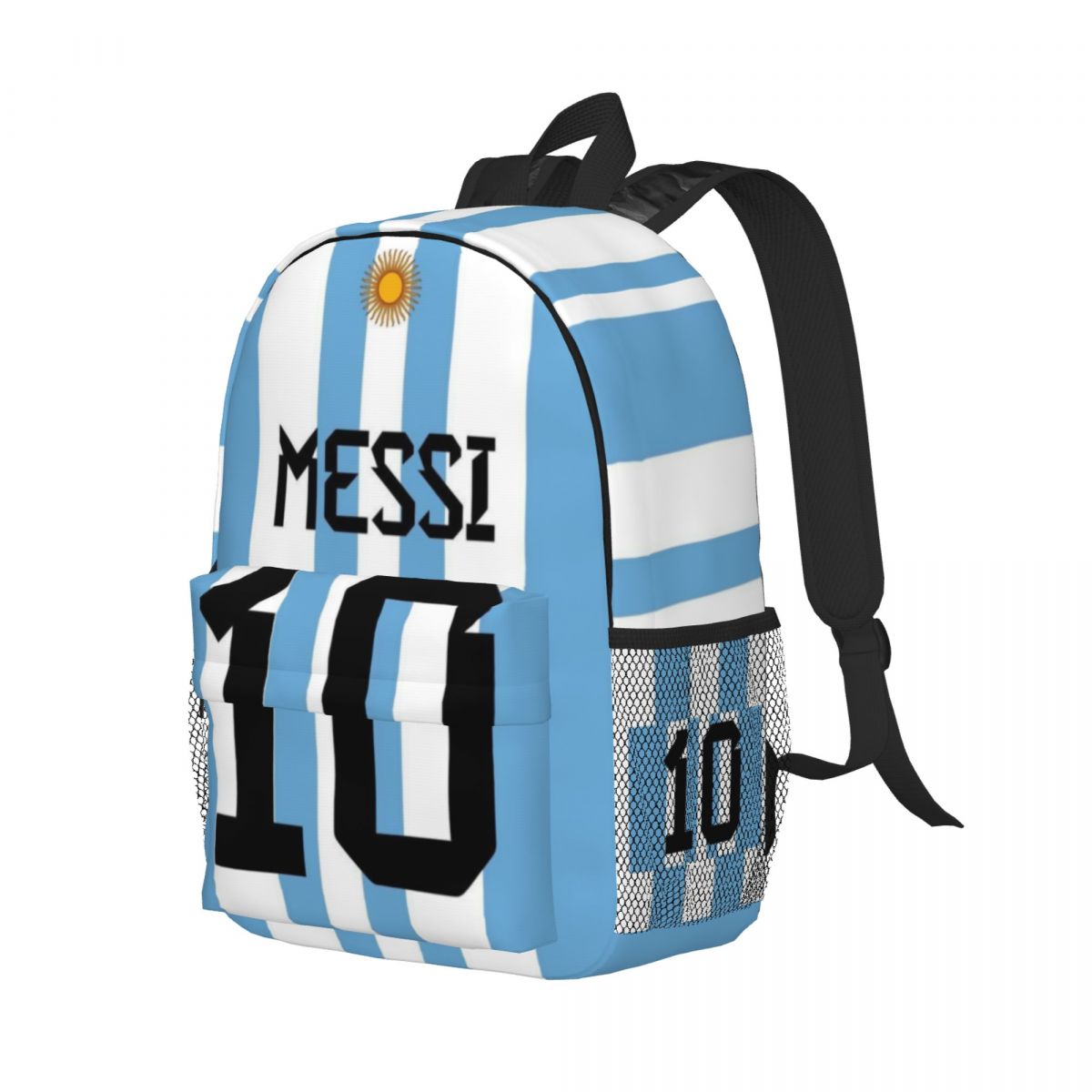 White-Blue Style Messi No.10 For Girls Boys Large Capacity Student Backpack Lightweight waterproof Backpack 15inch