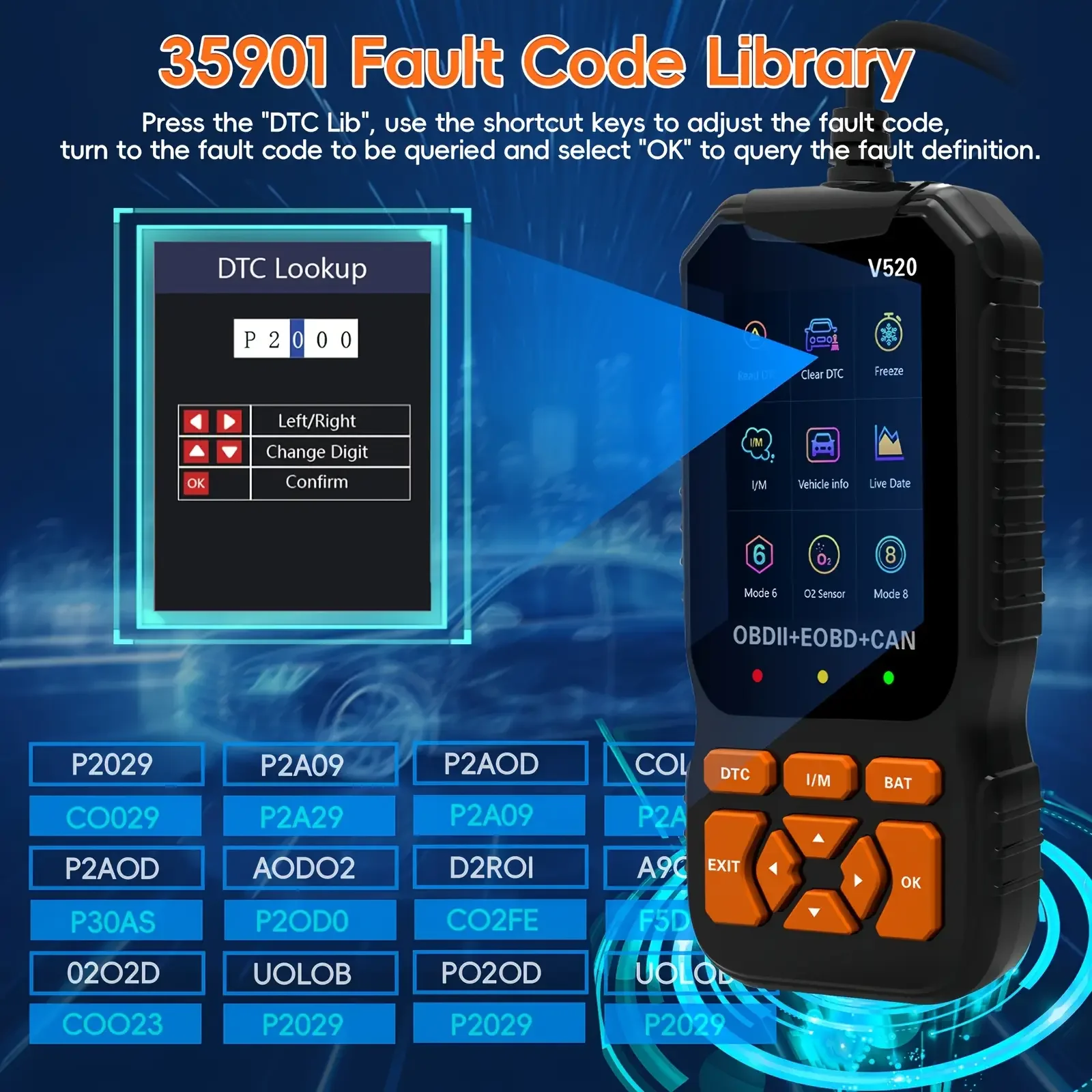 Leitor de código profissional v520 multi-idioma automotivo obd2 scanner ferramenta de diagnóstico dados em tempo real obd2 detector de erro de falhas