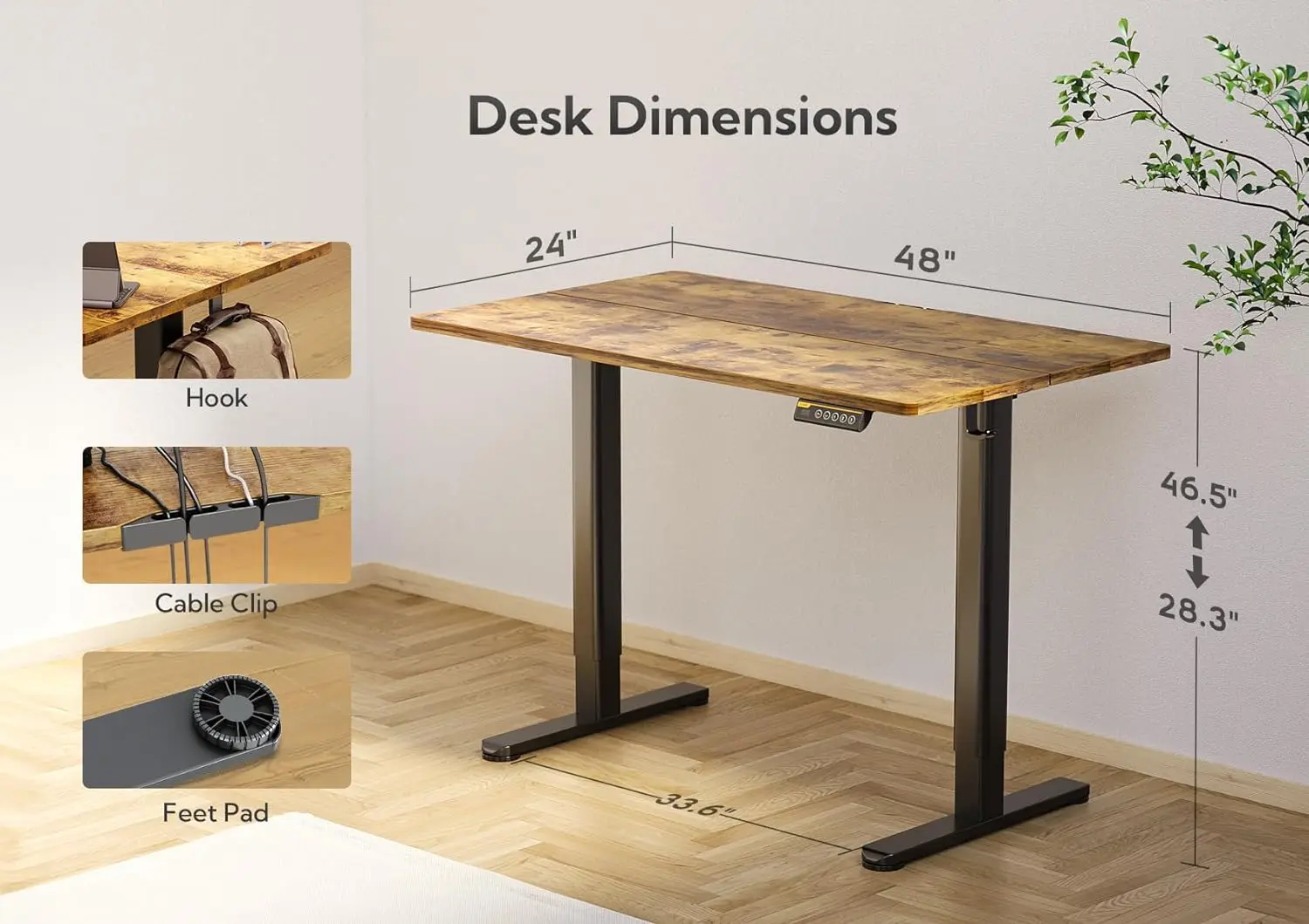 Electric Standing Desk, Adjustable Height Stand up Desk, 48x24 Inches Sit Stand Home Office Desk with Splice Board, Black Frame/