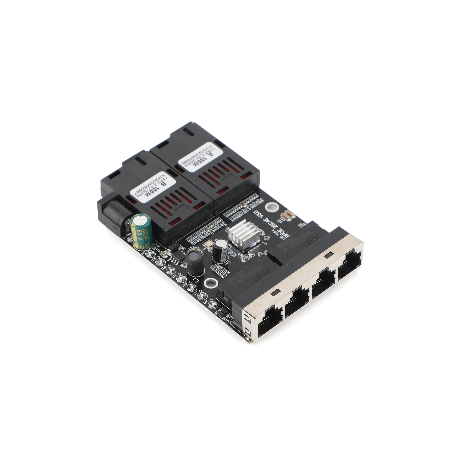100M konwerter światłowodowy 4 RJ45 na 2 SC A+B złącze optyczne 1310nm/1550nm porty PCBA Board 20KM Ethernet Switch czarny
