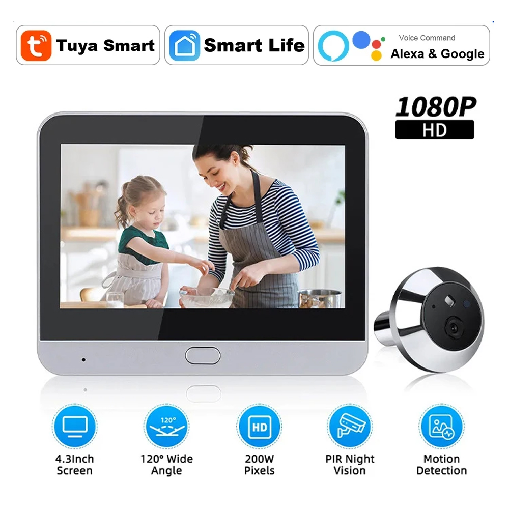 Mirilla WiFi de 4,3 pulgadas Tuya Smart 1080P WiFi mirilla cámara de vídeo visión nocturna para el hogar