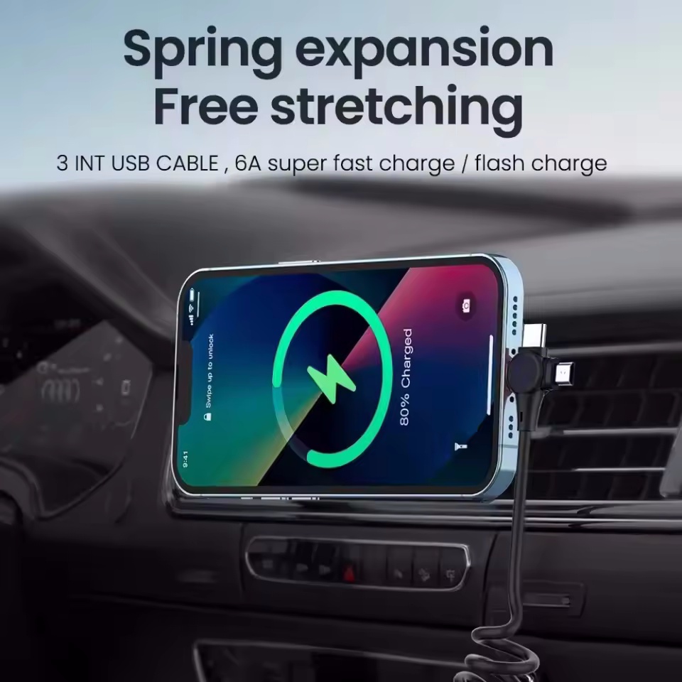 120W 3-in-1 USB C สายชาร์จเร็วสุดๆฤดูใบไม้ผลิสายเคเบิลข้อมูลแบบพับเก็บได้สำหรับไอโฟน หัวเว่ย เสี่ยวมี่โทรศัพท์เครื่องชาร์จด่วนสายไฟข้อมูล