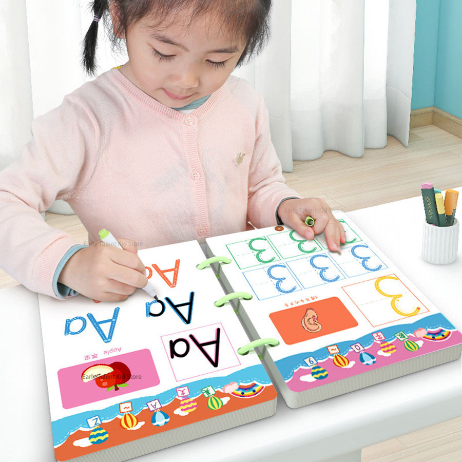 Kinder-Notizbuch, wasserdicht, weiß, Hartpapier, 1 löschbarer Stift, kann wiederverwendbare magische Bücher schreiben, frühes Üben für Kinder, Kalligraphie