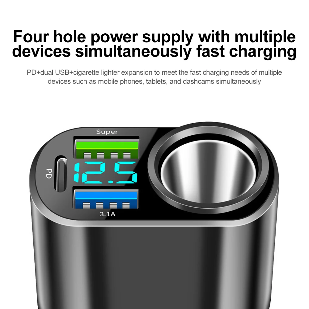 Adaptador de encendedor de cigarrillos de coche QC3.0 PD de 66W, cargador de teléfono de carga rápida USB, cargador de coche Universal de 12V-24V para iPhone, Samsung y Xiaomi