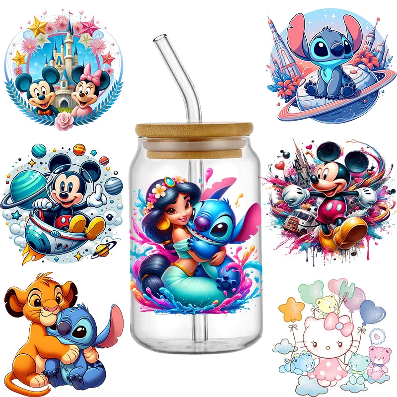 Pegatinas de transferencia UV DTF, impresión de transferencia de Mickey Mouse, transferencias UV DTF para envolturas de tazas, envolturas DTF a granel, calcomanías de vidrio