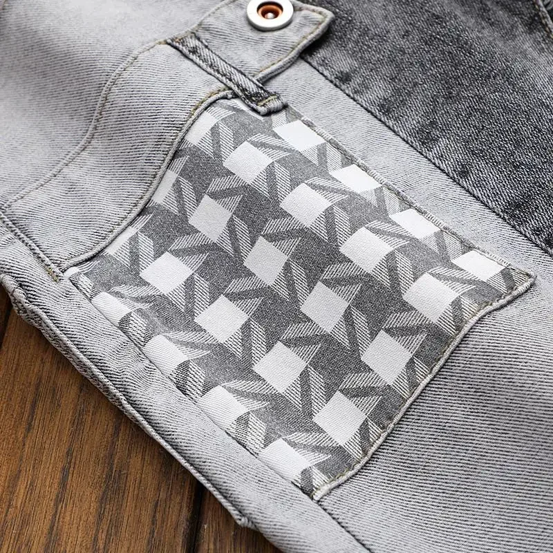 ฤดูใบไม้ผลิฤดูใบไม้ร่วง Cargos ผู้ชายเสื้อผ้าตรงสินค้าใหม่ Slim Casual Designer คาวบอยทำงาน Splice กางเกงยีนส์กางเกงกางเกง