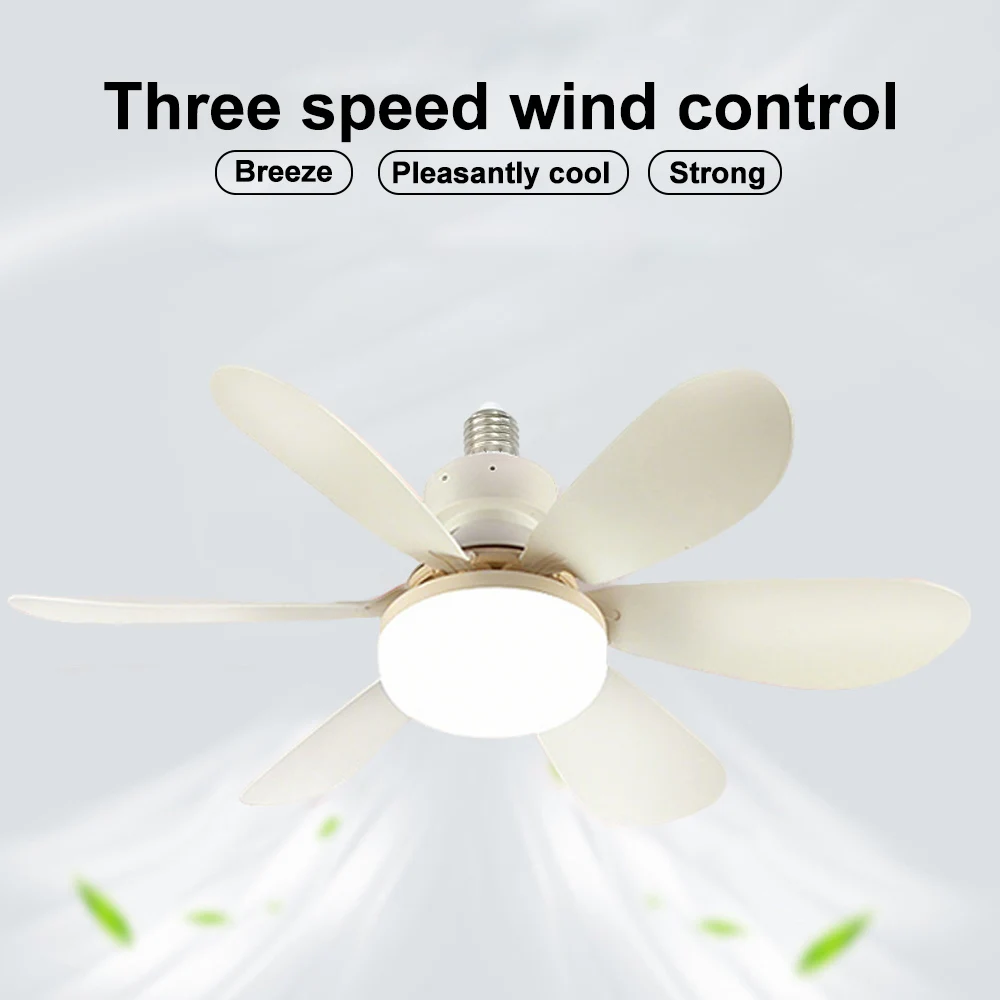 Home E26 E27 LED Ceiling Fan Light Wireless Remote Control with Stepless Dimming Night Lights Smart Fan for Room Office Study
