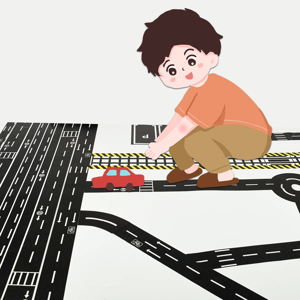 Cinta Washi de papel con diseño de carretera de tráfico ferroviario, etiqueta adhesiva DIY para niños, carreras de juguetes