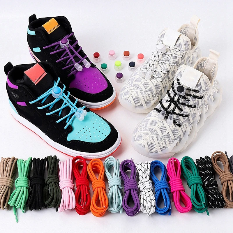 Cordones de zapatos para niños de 26 colores, cordones redondos elásticos con cierre a presión sin corbatas, artefacto fijo, cordones perezosos, Unisex, 1 par