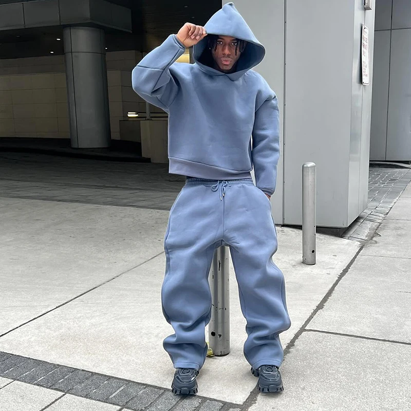 Y2k American Winter Übergroße Hoodies Jogginghose Anzüge Herren Vintage Hip Hop Lässige Elastizität Pullover Mode Punk 2-teiliges Set