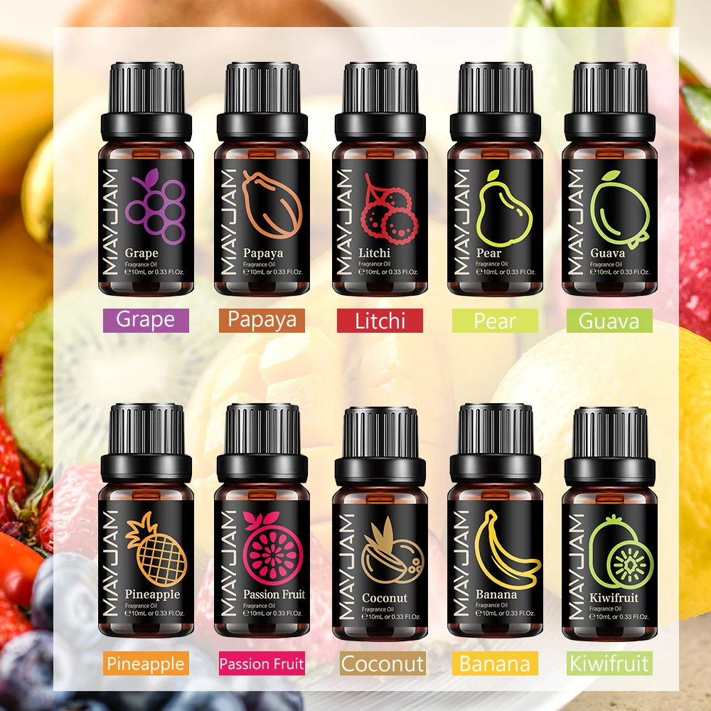 MAYJAM – huile essentielle de fruits, 10ml, cerise, banane, papaye, raisin, Litchi, goyave, kiwi, poire, figues, huile parfumée pour diffuseur de bougie