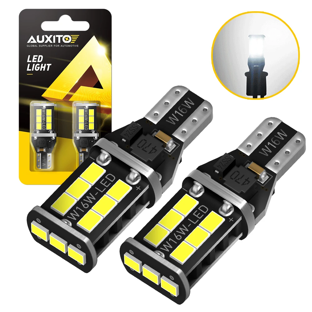 AUXITO-bombilla LED Canbus sin Error T15 W16W, luz de marcha atrás, 2835 SMD, 921, 912, xenón, 6000K, blanco, 2 uds. led luces led interior de coche for bmw e46 e90 for volkswagen golf 7 passat b6