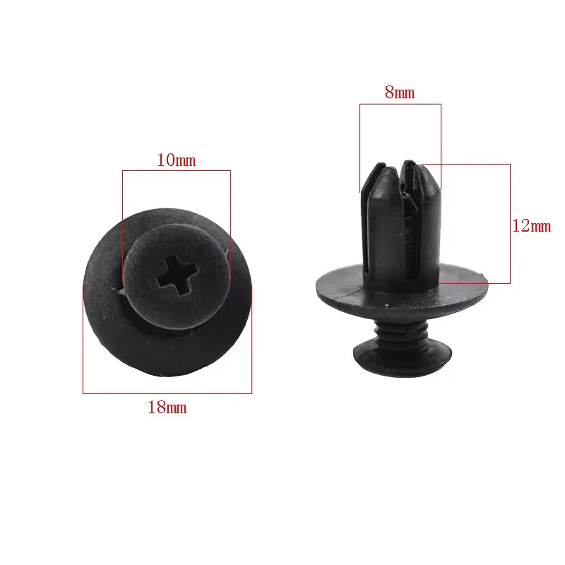 100 SZTUK czarnych plastikowych nitów 8 mm – uniwersalne mocowania zderzaków i błotników samochodowych do Toyota, Ford, Kia, Nissan, Yamaha i innych