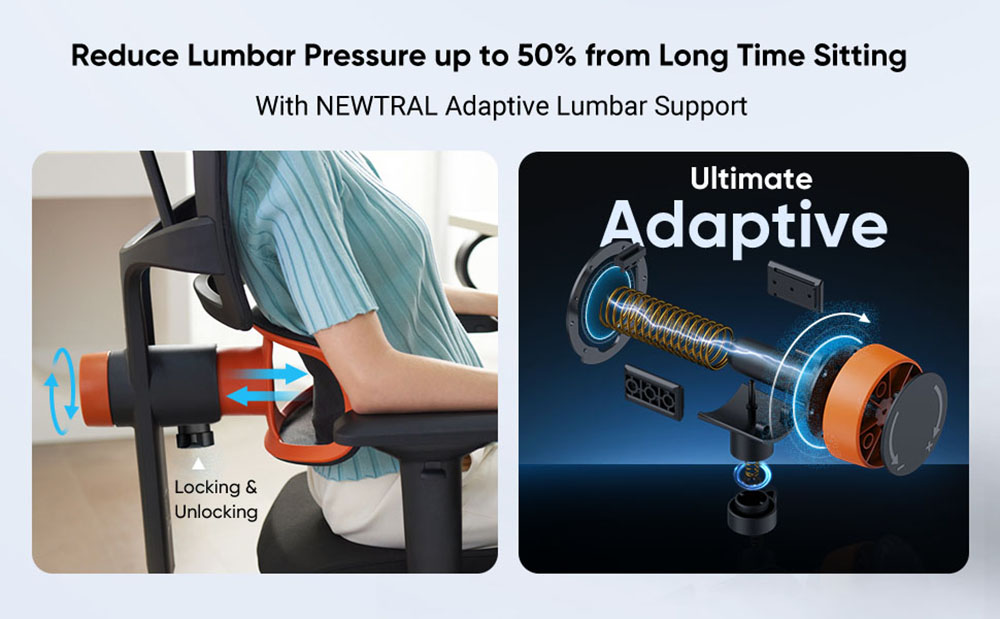 NEWTRAL Chair Pro NT002 Cadeira ergonômica adaptável com suporte para parte inferior das costas, apoio para os pés ajustável, apoio para os pés, malha 4D