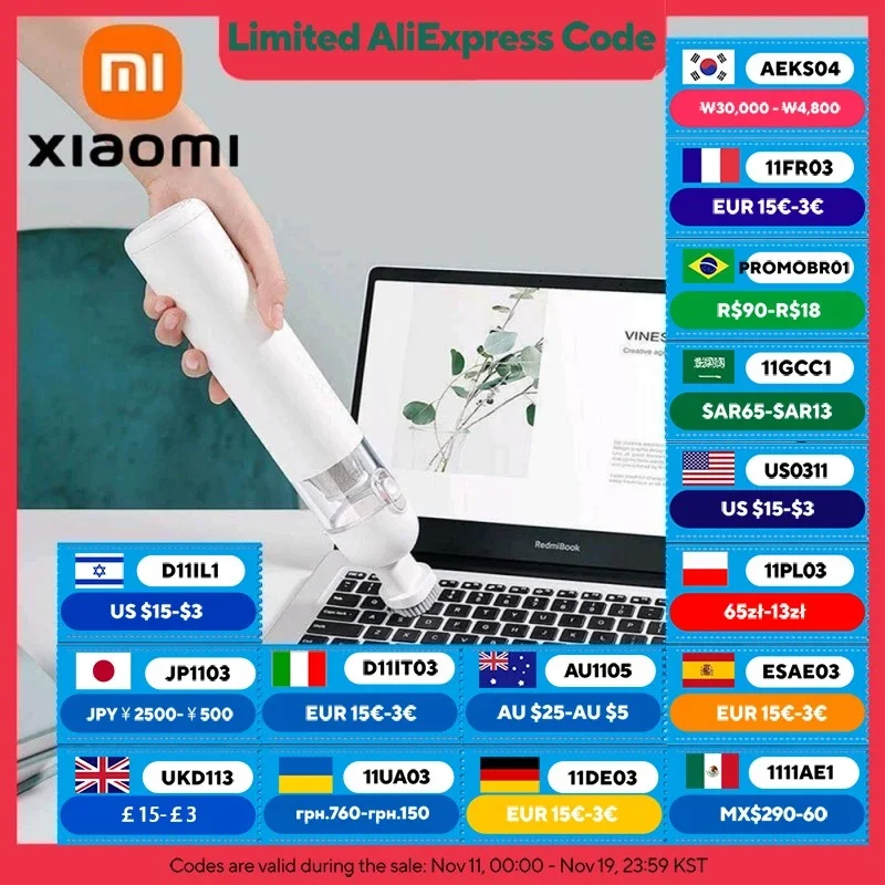Xiaomi mijia portátil aspirador de pó portátil para casa carro sem fio aspiradores 13000pa ciclone sucção máquina limpeza
