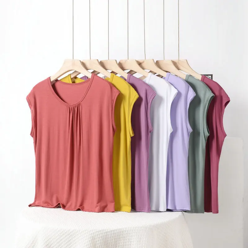 XL bis 8XL Plus Size Modal Loose T-Shirt ärmellos einfarbig Casual Tank Tops Homewear Bottomed Tee Tops Sommer Damen Top