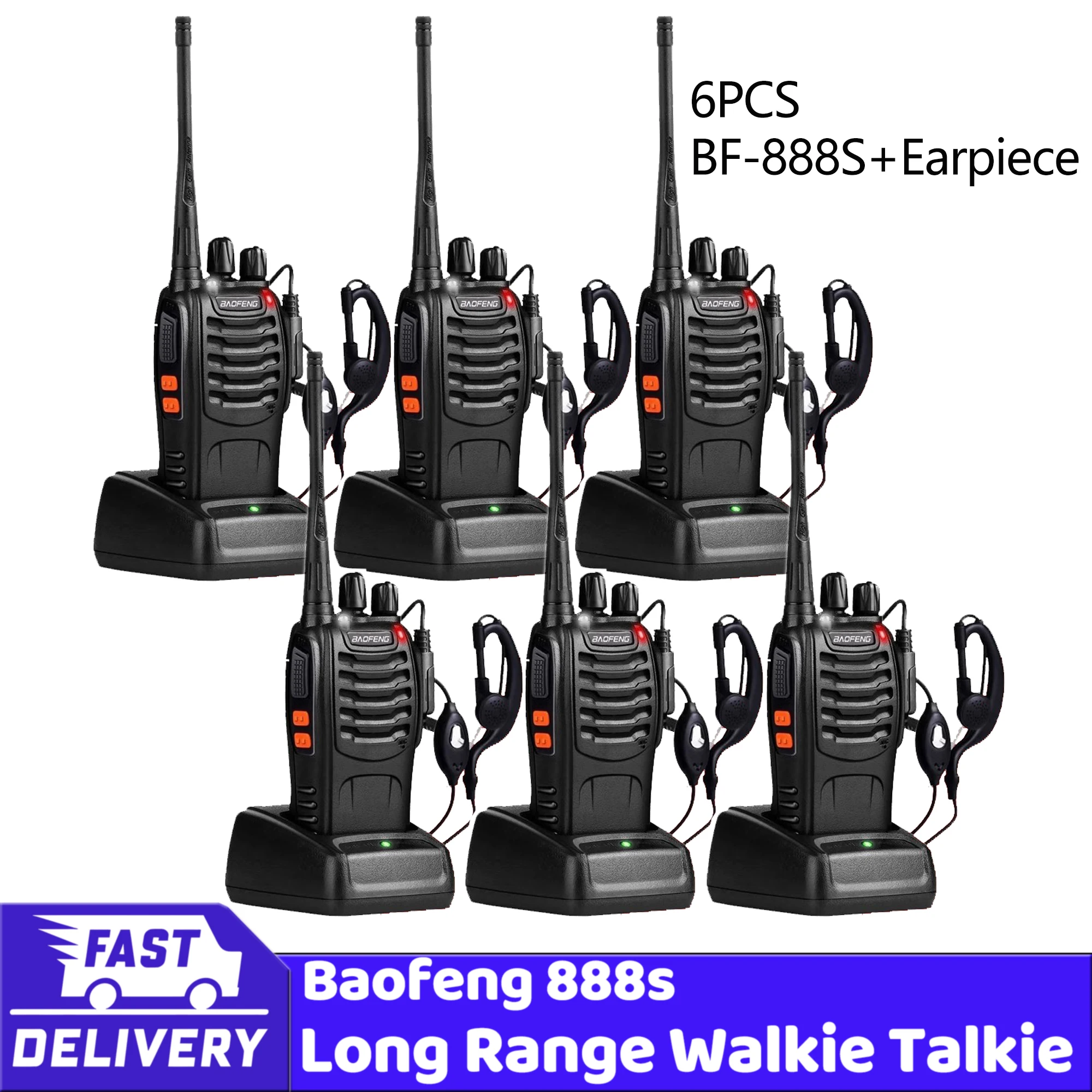 2 uds 4 Uds 6 uds Baofeng BF-888S con auriculares 5km Walkie Talkie de largo alcance Radio bidireccional Canal 16 viaje autónomo