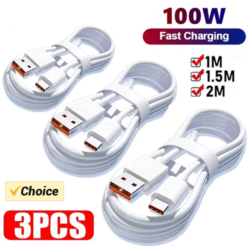 3 uds 100W 6A Cable cargador súper rápido USB tipo C Cable de datos de carga cargador rápido cargador tipo c carga rápida