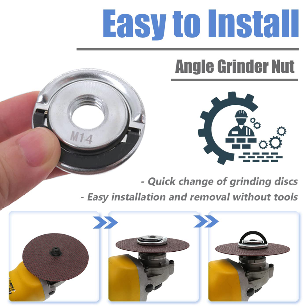 Tuercas de bloqueo de amoladora angular de liberación rápida Tuercas de bloqueo de repuesto de tuerca de brida de amoladora angular M14 para amoladora angular con husillo M14