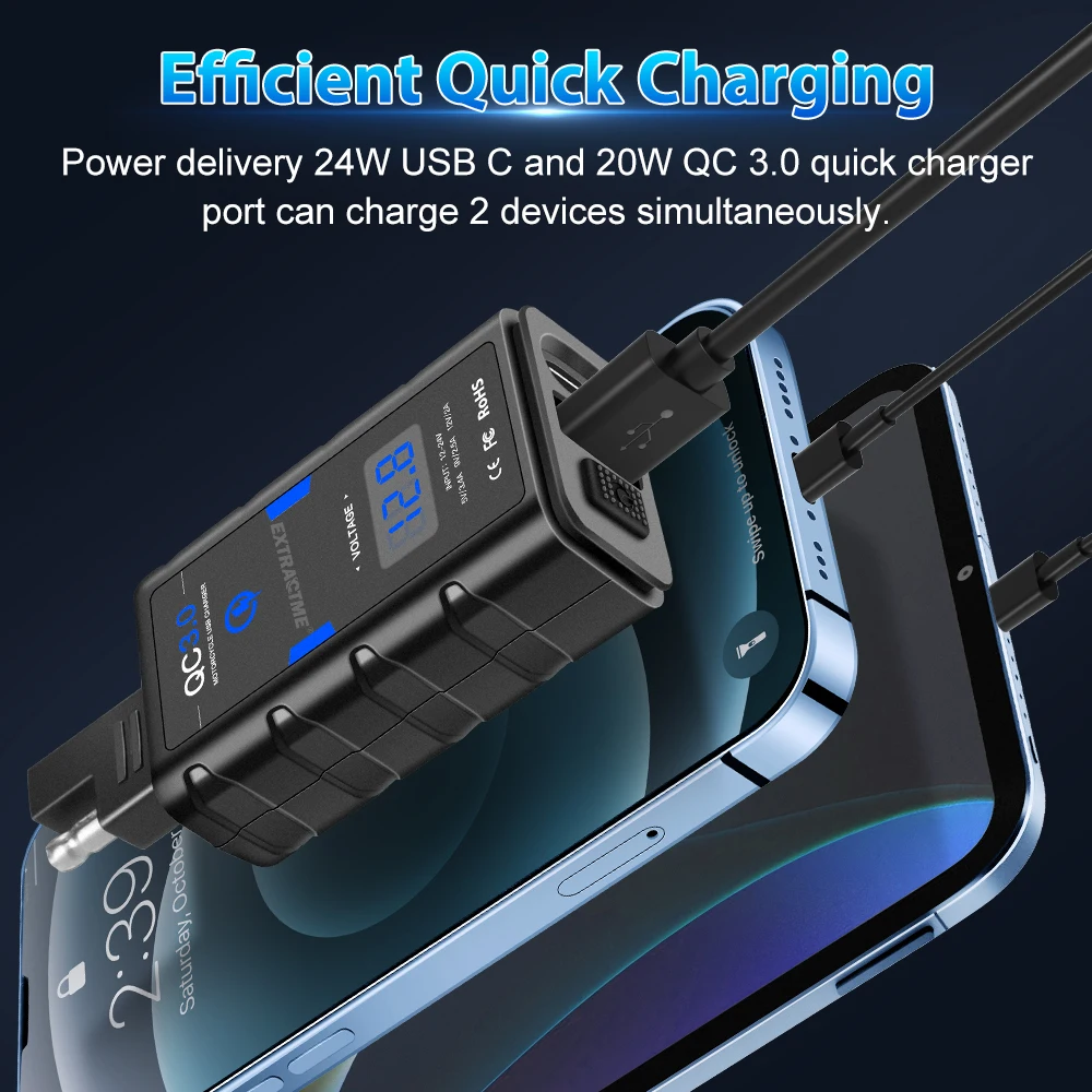 Extractme 6,8A QC3.0 Мотоциклетное USB-зарядное устройство Водонепроницаемый адаптер питания 12 В с переключателем Вольтметр Разъем Мото Зарядное устройство для телефона