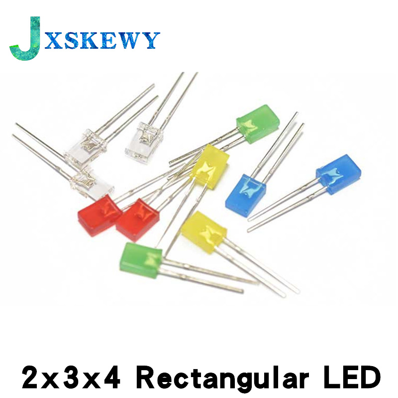 100 stücke 2x3x4 rechteckige LED-Leuchtdioden lampe weiß rot grün blau gelb klar diffus Farbe Mikro diy Anzeige 3v