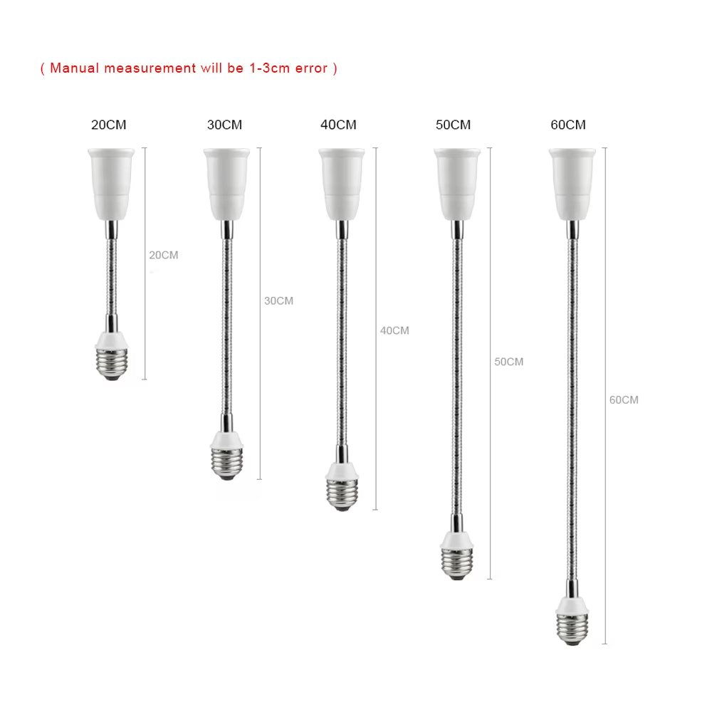 20CM 30CM 40CM 50CM 60CM Flexible E27 to E27 LED Bulb Extension Lamp Holder Light Socket 110V-220V LED Lamp Holder Converter