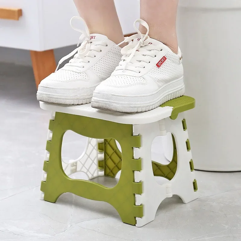 Lightweight portable thickened plastic folding stool - great for kids, great train stool, and space-saving furniture