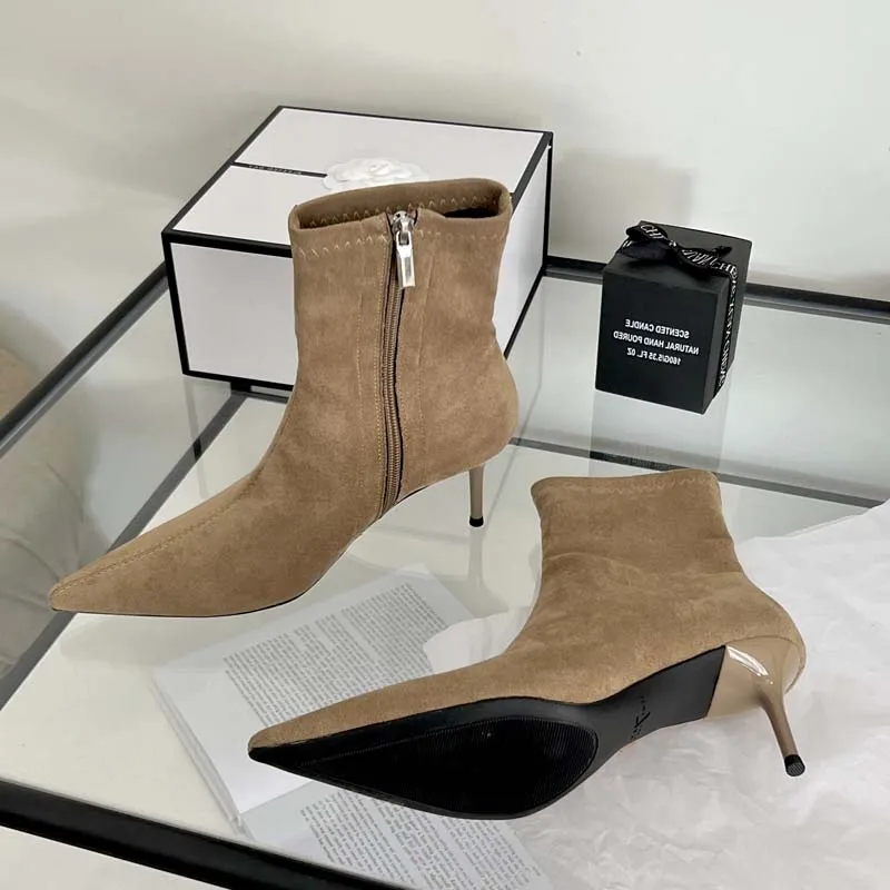 Eilyken, botines sexis finos de tacón bajo con punta estrecha, zapatos de fiesta para mujer, botines cortos concisos con cremallera a la moda para primavera y otoño