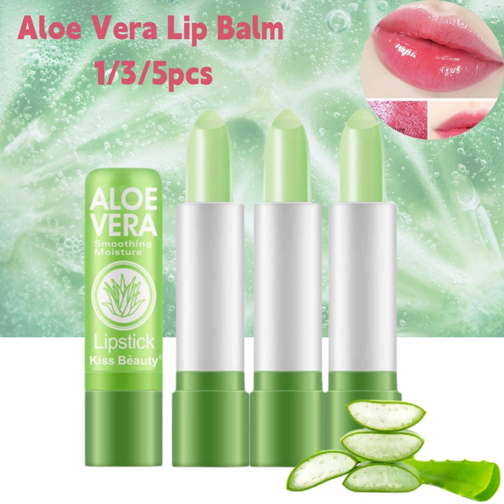 Aloe vera umidade bálsamo labial temperatura mudou cor batom de longa duração nutritivo cuidados com os lábios maquiagem labial 1/3/5 pçs