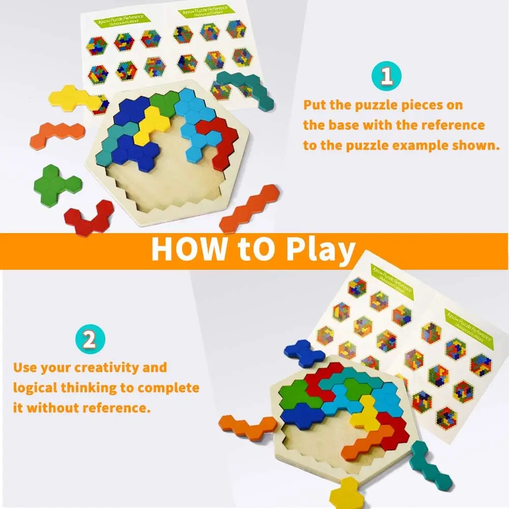 3D Hexagonal ไม้ปริศนาของเล่นเพื่อการศึกษาเด็กก่อนวัยเรียน Tangram Board สมอง IQ ทดสอบเกม Montessori ของเล่นของขวัญ