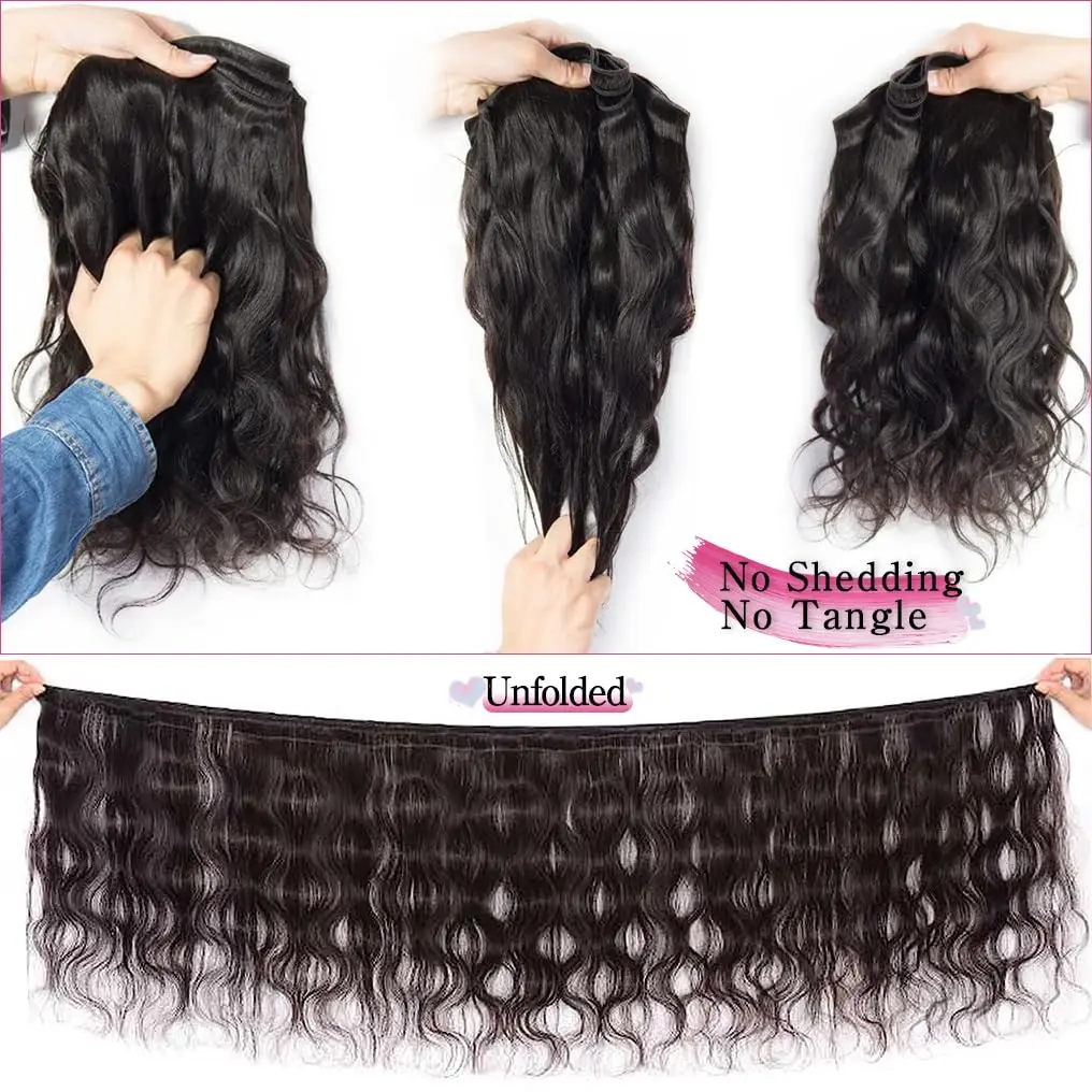 Pacotes brasileiros do cabelo humano com fechamento, onda do corpo, Weave do cabelo humano do Virgin, 3 pacotes, fechamento do laço 4x4, cor preta natural