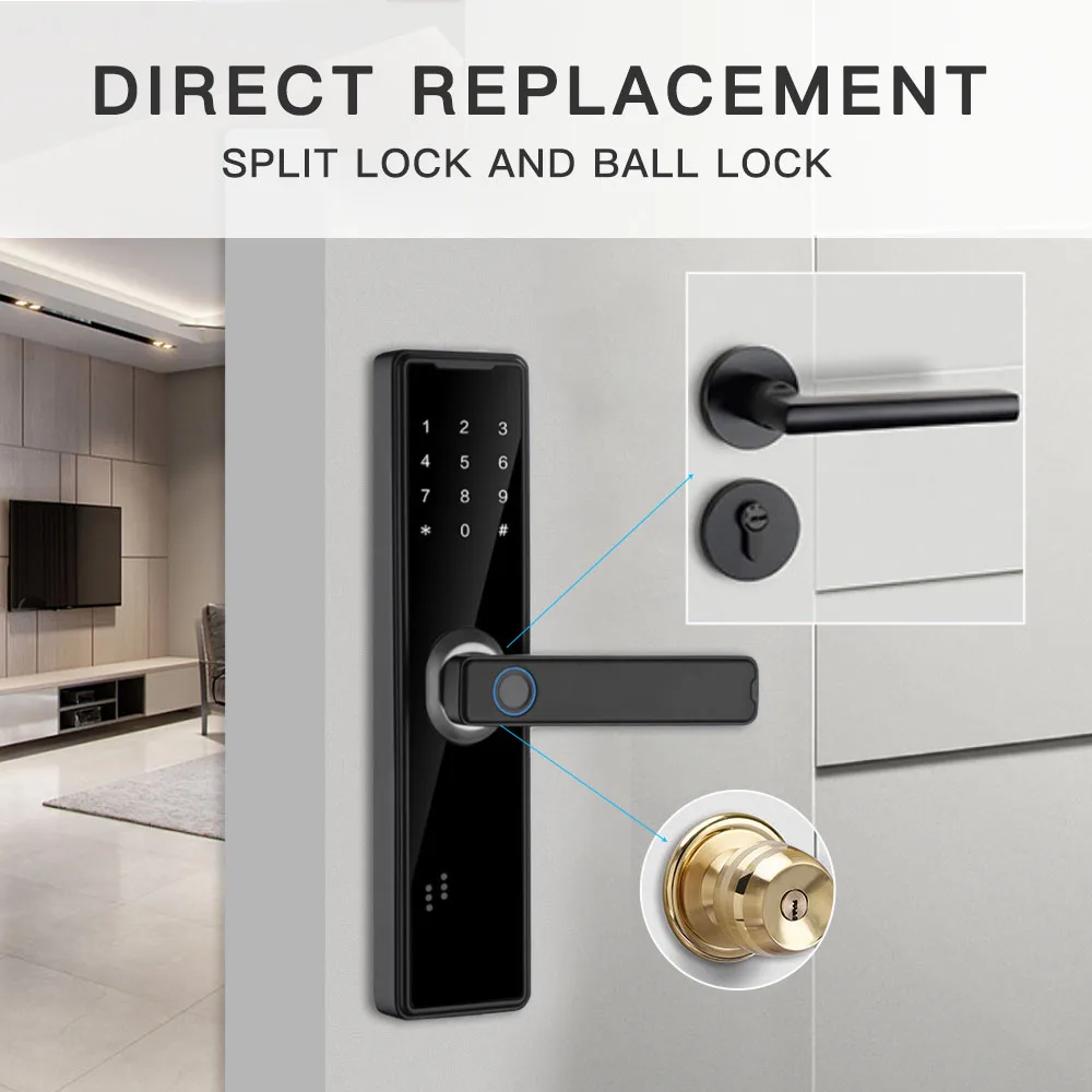PHIPULO Tuya App Smart Door Lock Biometric Fingerprint Remote Unlocking Keyless Card Password Lock Electronic Door Lock