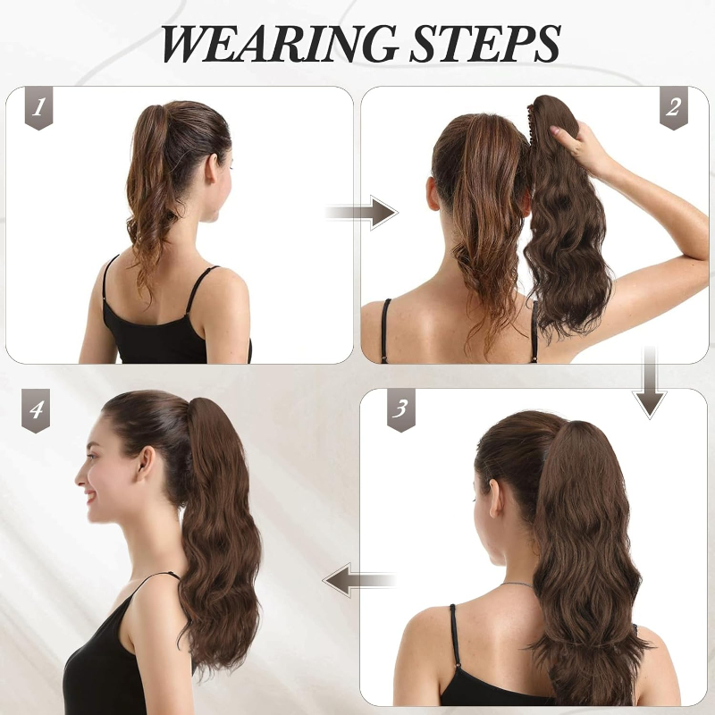 Extensiones de cola de caballo de fuente ondulada larga y alta, postizos sintéticos con Clip en colas de caballo para mujer, uso diario, fácil de usar