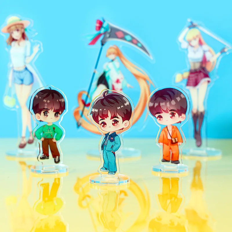 CUSTOM รูป Standee อะคริลิคใสการ์ตูน Charm เกมอะนิเมะออกแบบส่วนบุคคลโต๊ะตกแต่งชุดพวงกุญแจของขวัญสําหรับพัดลม