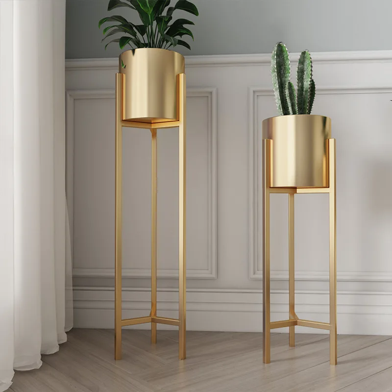 Nordic Gold Flower Rack Indoor Light Luxury Iron Flower Pot Rack Home Living Room Floor Standing Gold Decorative Storage Rack