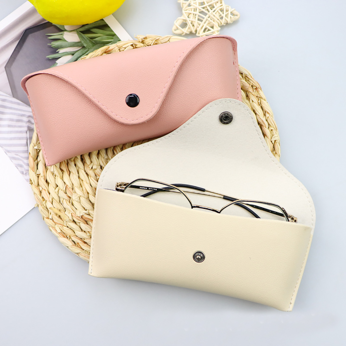 1pc Portable Leather Glasses Case PU Leather Durable Soft Sunglasses Pouch Slim Case For Women Unisex Eyeglass Case Eyewear