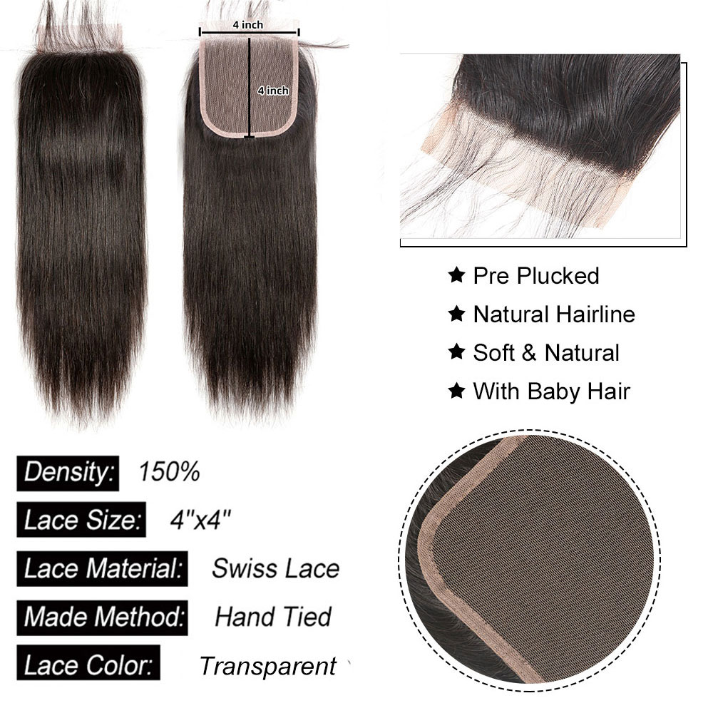 Em linha reta 4x4 5x5 6x6 fechamento do laço cabelo humano transparente 13x4 13x6 laço frontal cabelo humano orelha a orelha extensões frontais