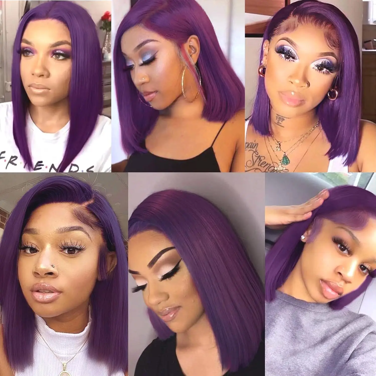 Roxo escuro bob perucas dianteiras do laço cabelo humano colorido 13x4 laço frontal curto em linha reta roxo bob peruca pré arrancado com cabelo do bebê