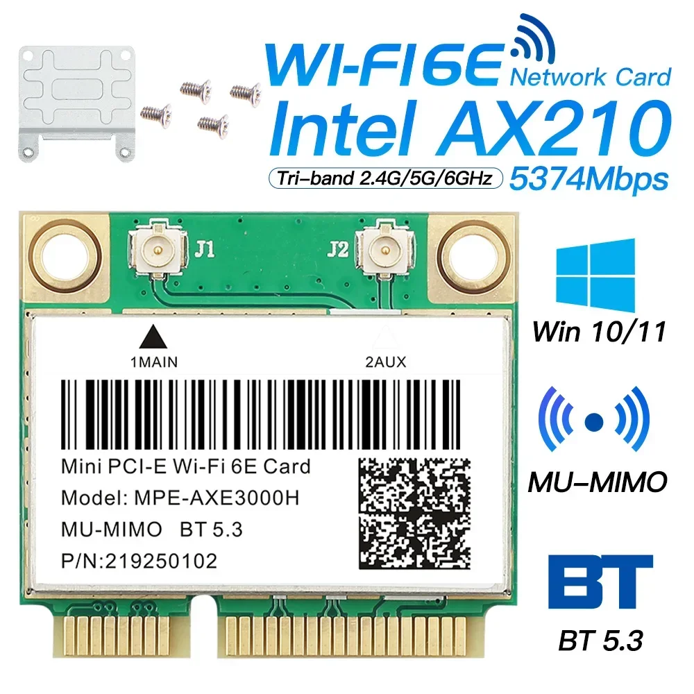 Tarjeta inalámbrica Tri Band 5374Mbps WiFi 6E AX210 Mpe-AXE3000H/ AC7265 BT 5,3 para Mini PCIE adaptador Wi-Fi Win10 para escritorio/portátil