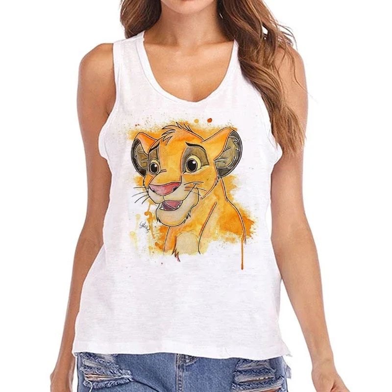 Anime Hakuna Matata rompi kaus Tnak atasan Disney The Lion King kaus potong wanita kaus Crop Top wanita pakaian kaus atasan