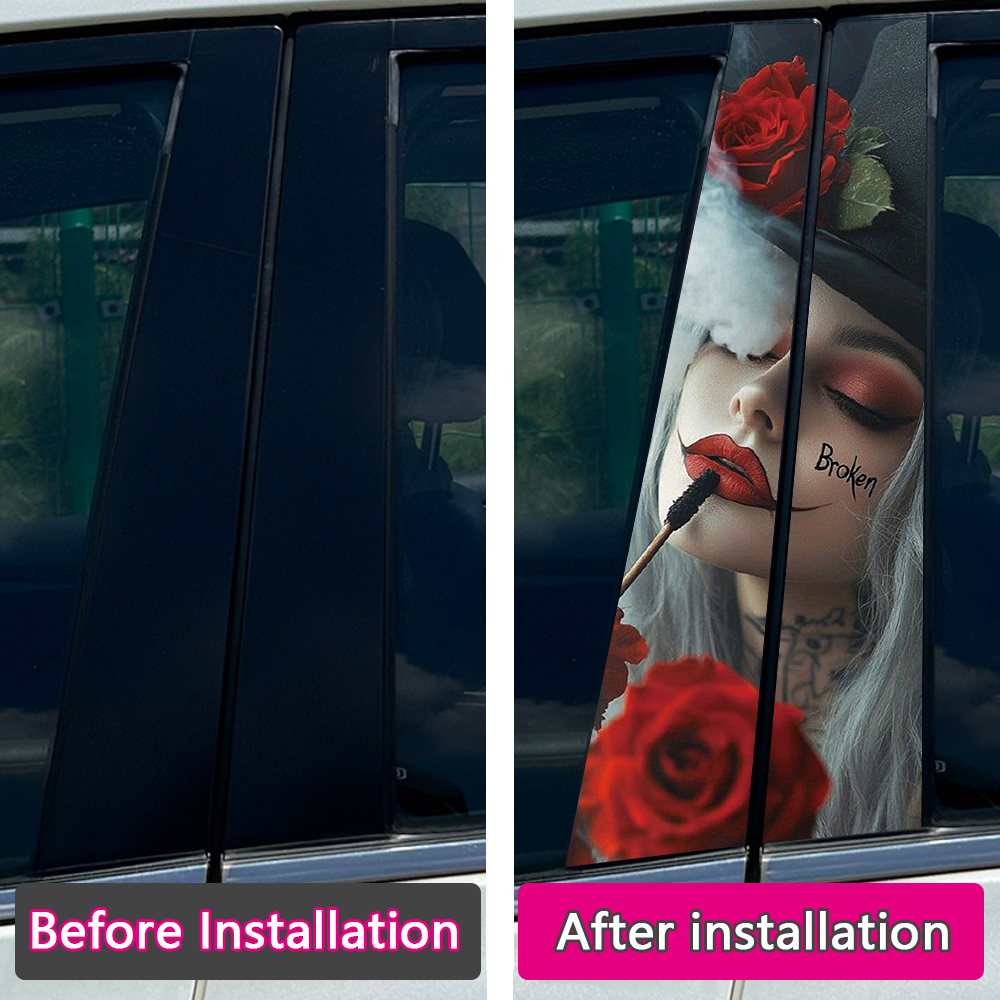 Stiker Pilar B Gadis Wanita Gotik Dekorasi Kolom Tengah Mobil Penutup Goresan Stiker Tahan Air Aksesori Mobil
