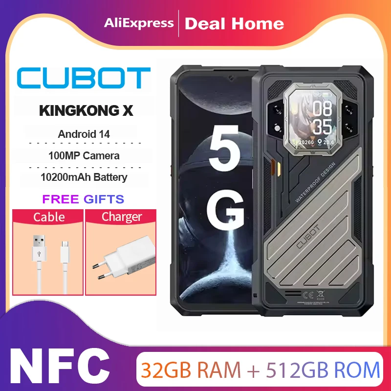 CUBOT KINGKONG X, Rugged Smartphone 5G, 32GB RAM(16GB+16GB), 256/512GB ROM, 10200mAh, 6.583-Inch 120Hz Screen, NFC,WiFi 6, 100MP