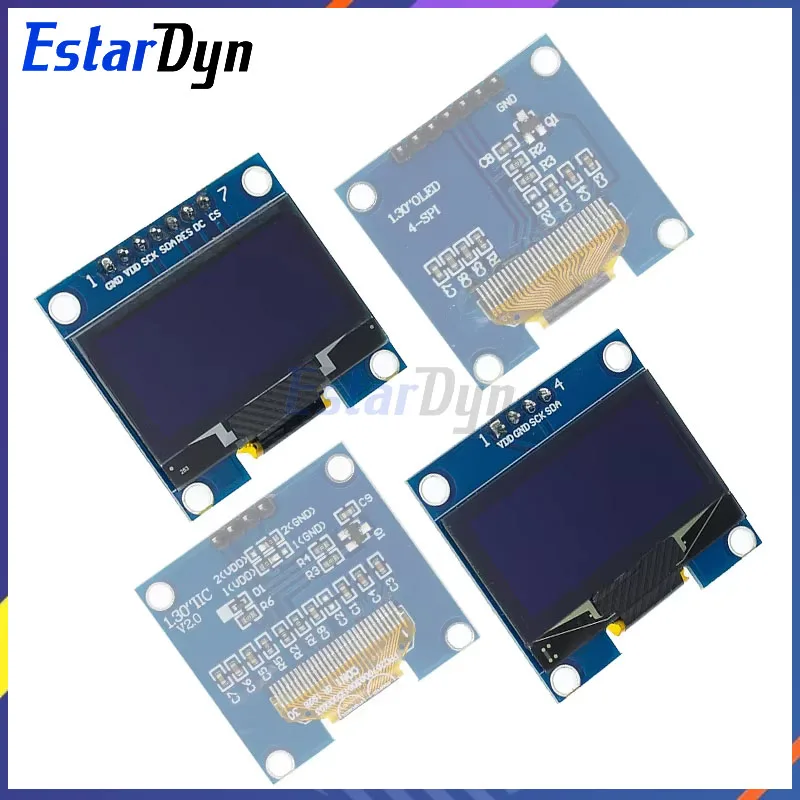 Estardyn RoHS 1,3 polegadas OLEDWhite/Azul SPI/IIC I2C Comunicar Cor 128X64 Módulo de exibição LCD OLED de 1,3 polegadas Módulo OLED de 1,3"
