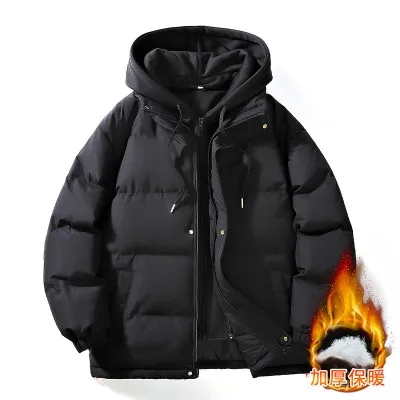 Jaqueta com capuz extragrande masculino, Monocromática, Grossa, Quente, Blusão, Sobretudo, Exterior, Inverno