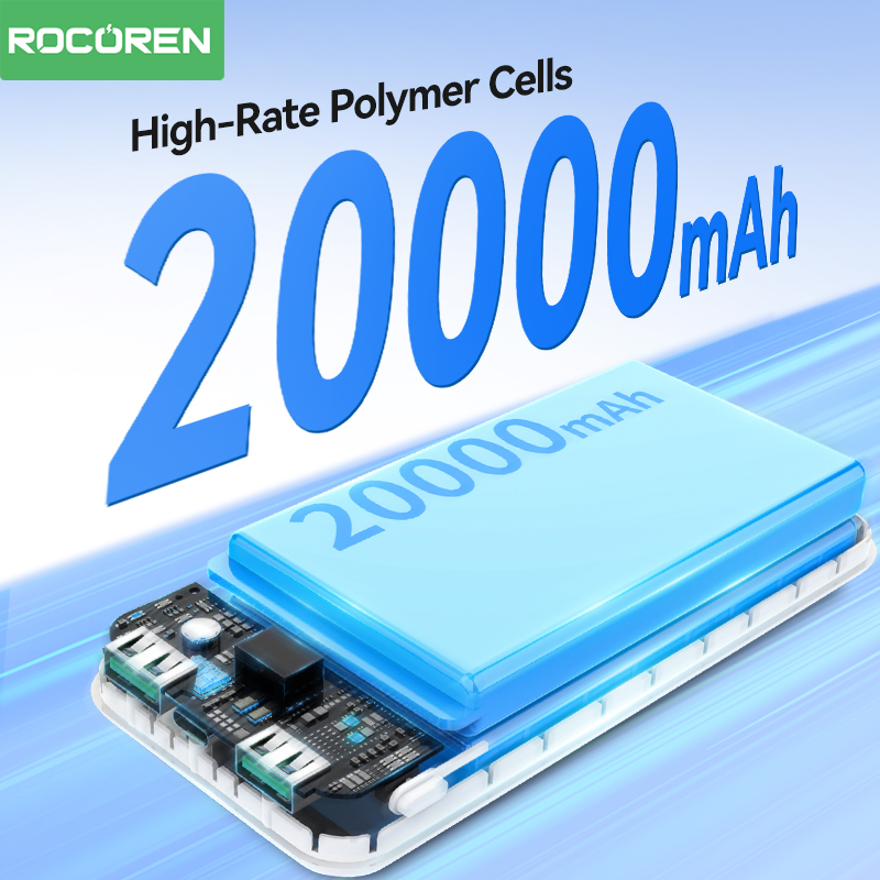 Внешний аккумулятор Rocoren, 22,5 Вт, 20000 мАч, QC PD 3,0, 35 Вт, внешний аккумулятор с быстрой зарядкой, портативный внешний аккумулятор 10000 мАч для iPhone 16, Xiaomi