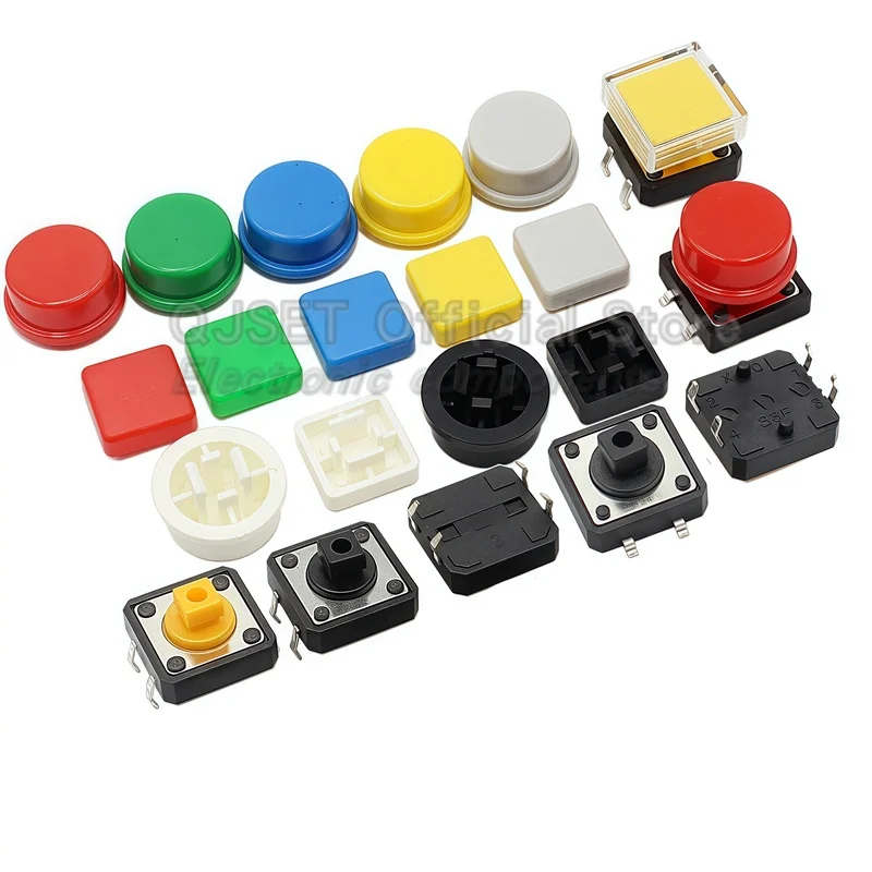 20 piezas interruptor de botón táctil 12*12*7,3 MM Micro interruptor pulsador A14 A24 cubierta de botón 12x12x7,3 MM botón de cabeza cuadrada