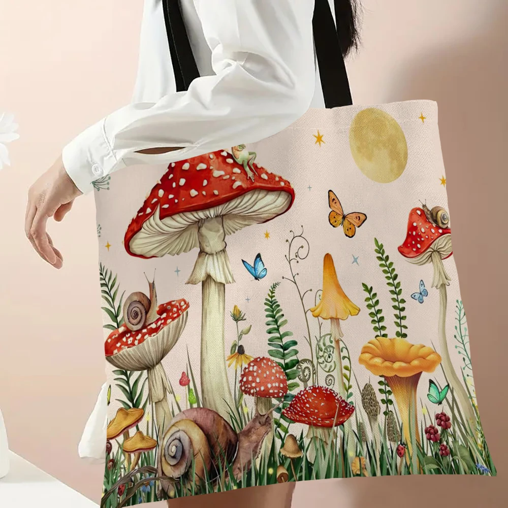 Bolso de compras con estampado de setas, bolso de señora, bolso grande ecológico reutilizable, bolsas de almacenamiento para compras
