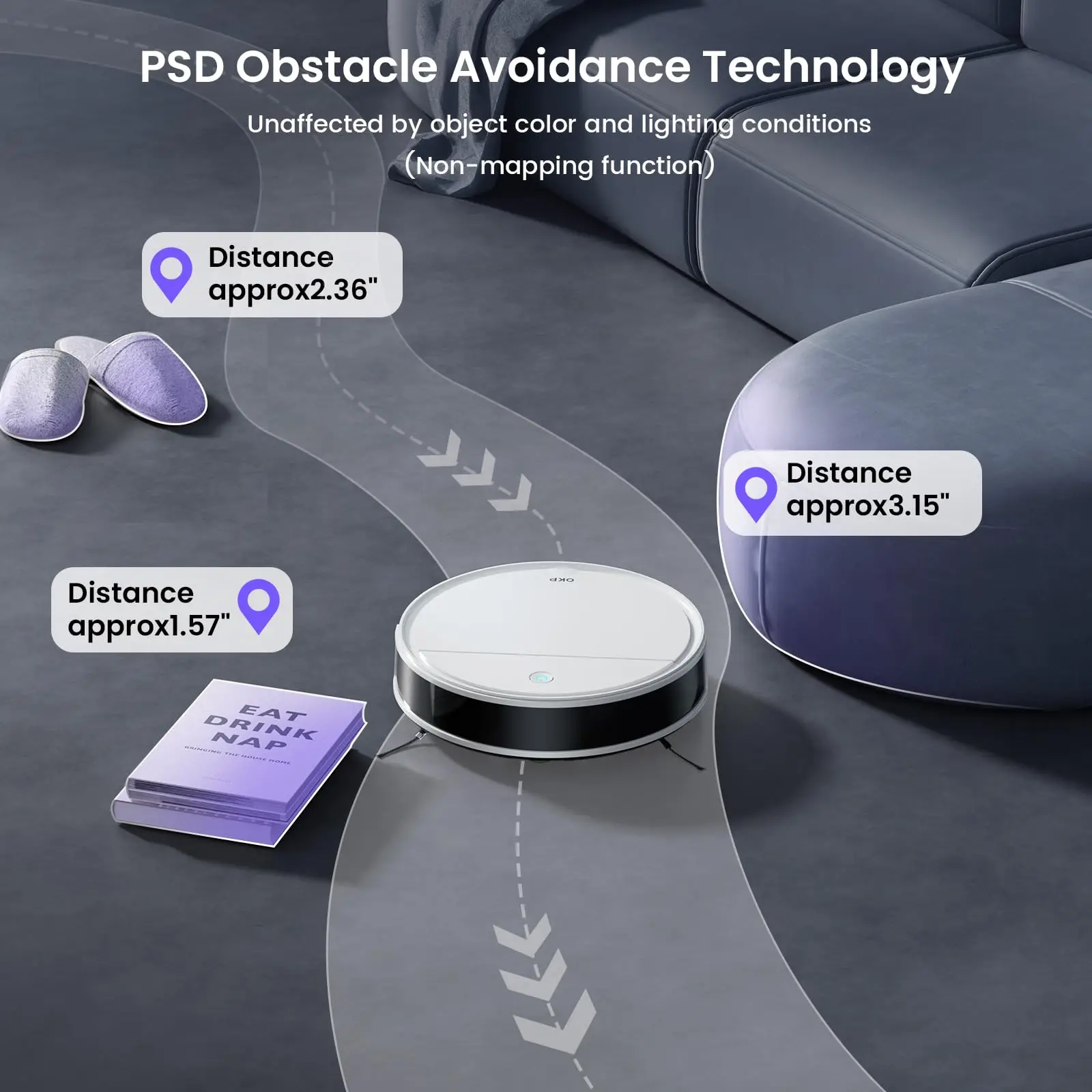 OKP K5P Roboter-Staubsauger, 5000 Pa, 180 Minuten, WLAN/App, schlankes Design, selbstaufladend, perfekt für Hartböden, Tierhaare, Teppiche