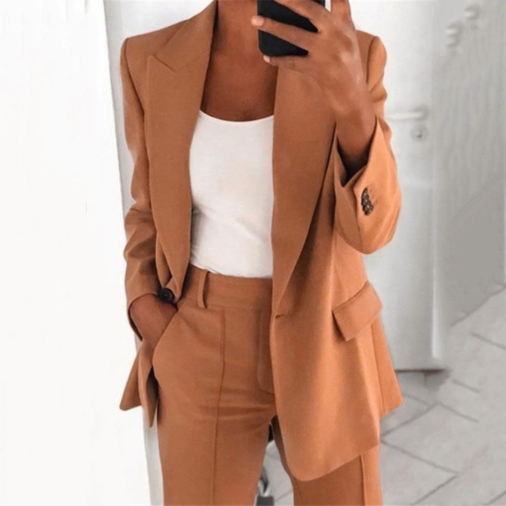 Turndown Collar Women Blazer Long Sleeve Buttons Blazer for Dating Suit Jacket Solid Color Women's Coat