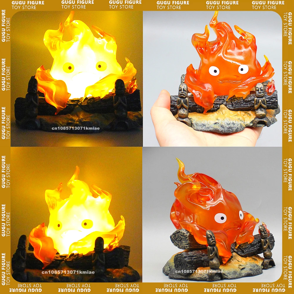วัตถุโคมไฟการ์ตูนการ์ตูน Calcifer อะนิเมะ 12 ซม.เทียนเดสก์ท็อปตัวเลขการกระทํารูปปั้น Pvc Collection เครื่องประดับของเล่น